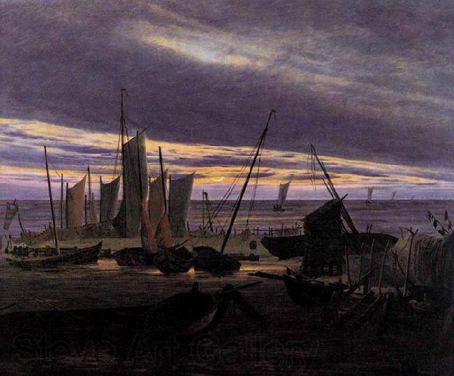 Caspar David Friedrich Boats in the Harbour at Evening